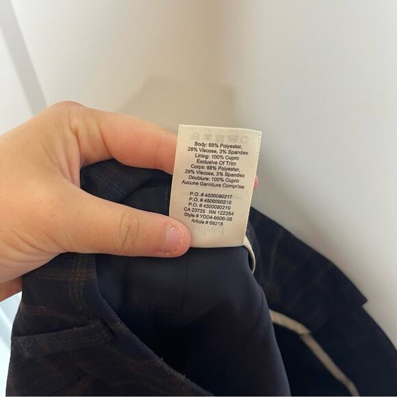 Aritzia Wilfred Navy Blue Plaid Pattern High Waisted Crop Trousers Pants Size 0 - Picture 5 of 6